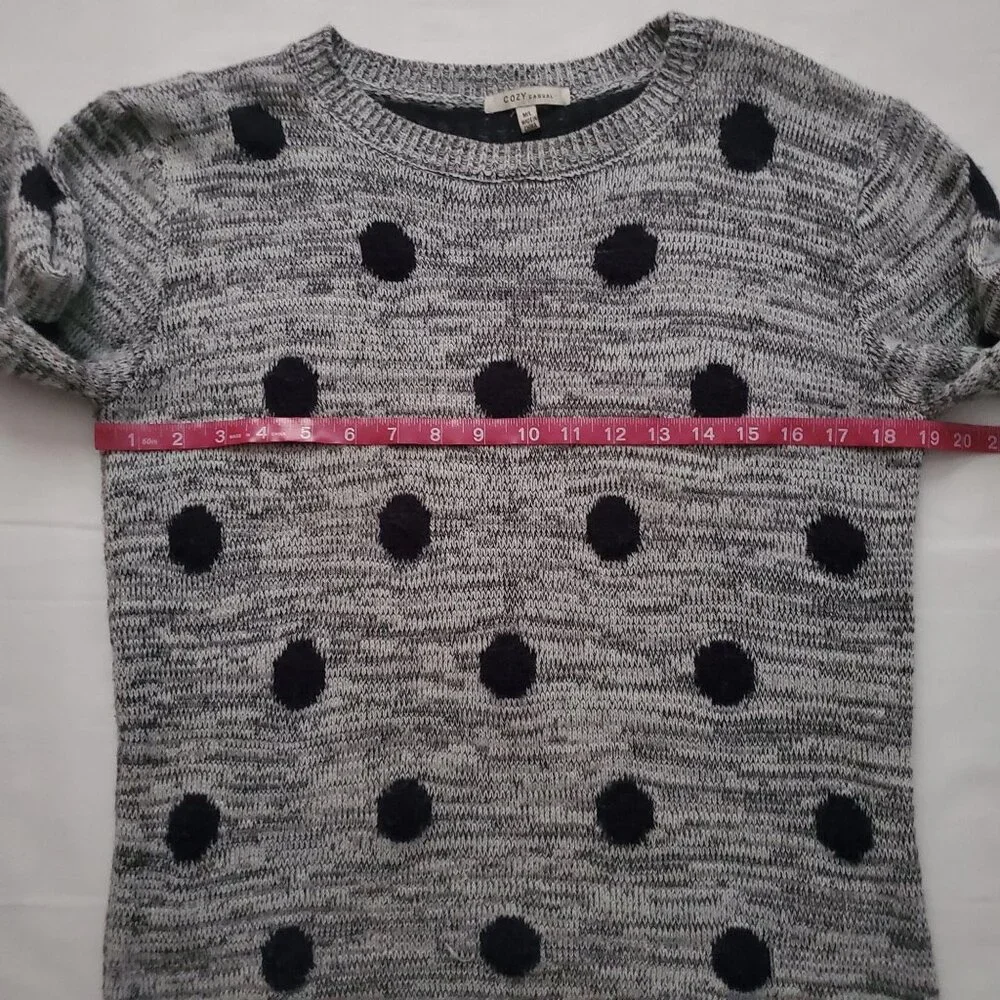 COZY Casual Women's Polka Dot 3/4 Sleeve Knit Gray Pullover Sweater Size M/L - Picture 9 of 10